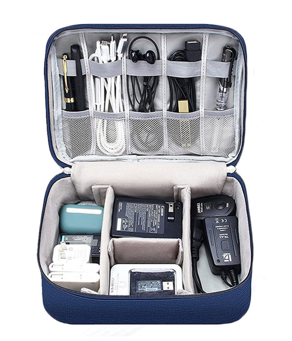 YouBella Jewellery Organiser Electronics Accessories Organizer Bag, Universal Carry Travel Gadget Bag for Cables, Plug and More, Perfect Size Fits for Pad Phone Charger Hard Disk (Blue)